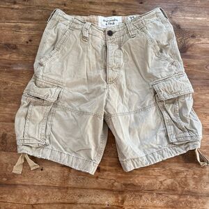Vintage Y2K Abercrombie Fitch Tan Cargo Paratrooper Button Fly Shorts Men 32 EUC